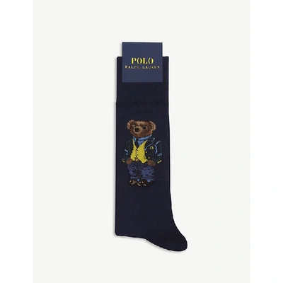 Shop Polo Ralph Lauren Bear Print Socks In Navy