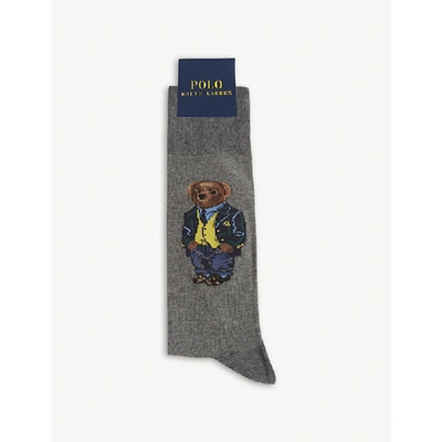 Shop Polo Ralph Lauren Bear Print Socks In Grey