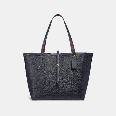 Shop Coach Market Tote In Signature Canvas In Charcoal/midnight Navy/gold