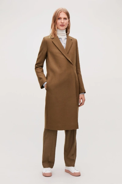 Shop Cos Double-breasted Wool Coat In Beige