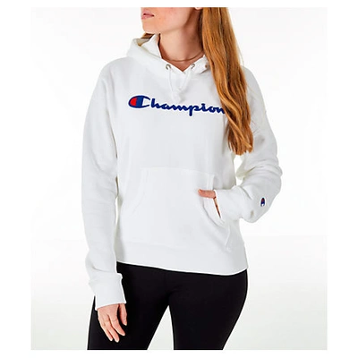 Shop Champion Women's Reverse Weave Chenille Hoodie In White Size Small Cotton/polyester