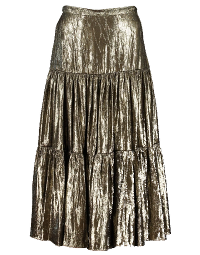 Shop Michael Kors Crushed Lamé Tiered Skirt In Gold