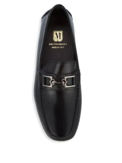 Shop Bruno Magli Neo Leather Buckle Driving Loafers In Black