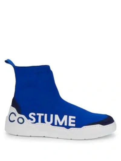 Shop Costume National Logo Suede High-top Sneakers In Blue