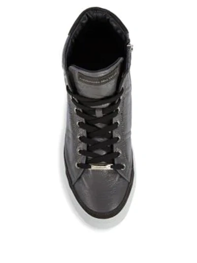 Shop Alessandro Dell'acqua Logo Leather High-top Sneakers In Grey