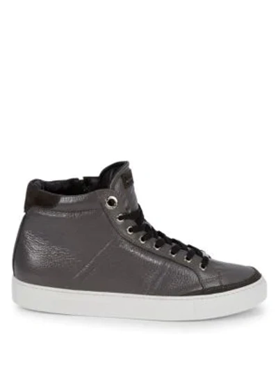 Shop Alessandro Dell'acqua Logo Leather High-top Sneakers In Grey