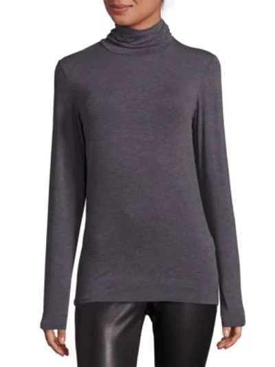 Shop Majestic Soft Touch Turtleneck Top In Aubergine