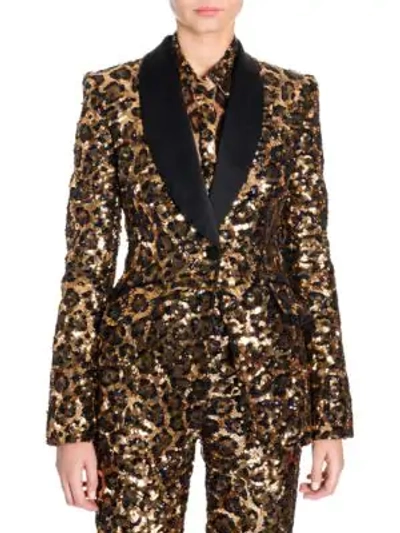Shop Dolce & Gabbana Leopard Print Sequin Shawl Collar Jacket In Ricamo Leo