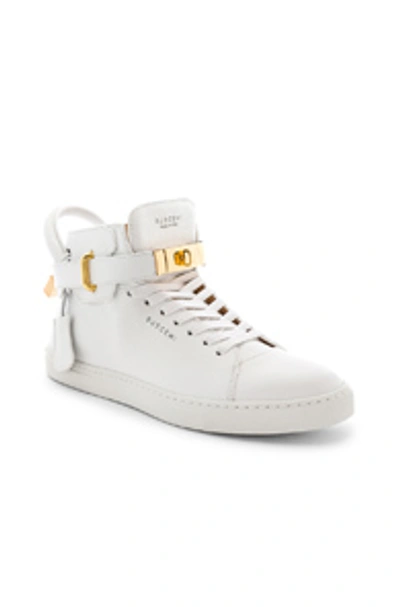 Shop Buscemi 100mm High Top Pebbled Leather Sneakers In White