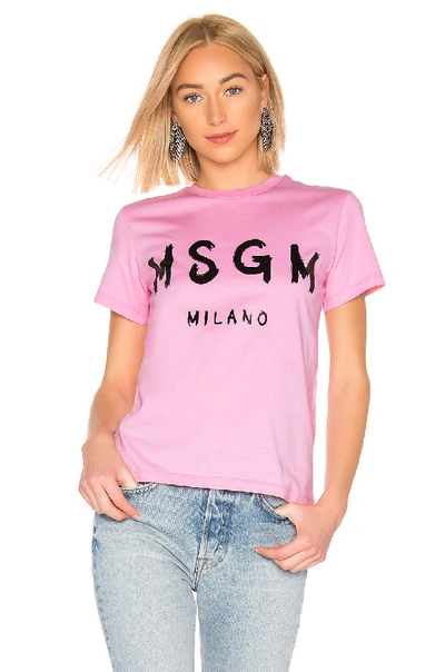 Shop Msgm Brush Strokes Logo T-shirt In Pink