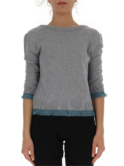 Shop Chloé Contrast Trim Sweater In Grey