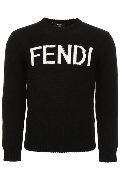 Shop Fendi Knitted Logo Sweater In Black