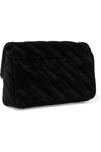Shop Balenciaga Bb Chain Embroidered Quilted Velvet Shoulder Bag In Black