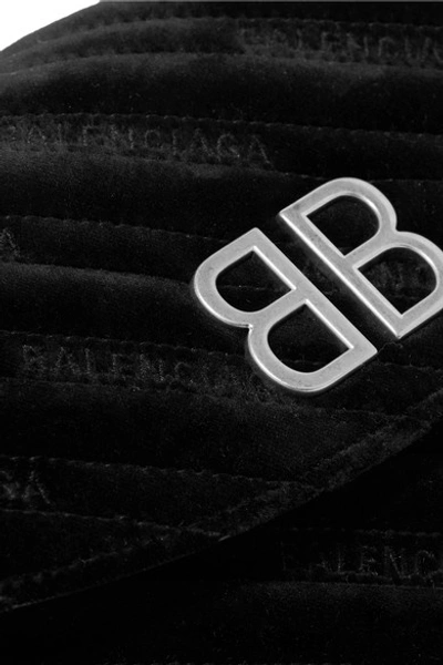 Shop Balenciaga Bb Chain Embroidered Quilted Velvet Shoulder Bag In Black