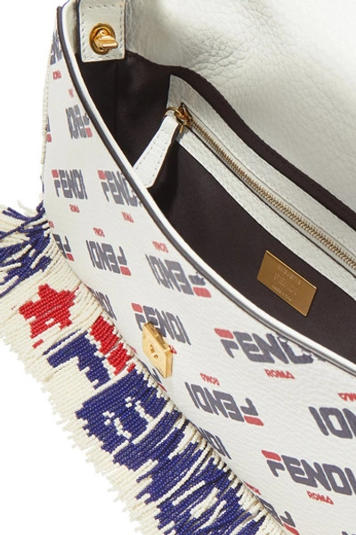 Shop Fendi Baguette Bead-embellished Printed Leather Shoulder Bag In White