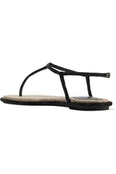 Shop René Caovilla Diana Crystal-embellished Satin And Leather Sandals In Black