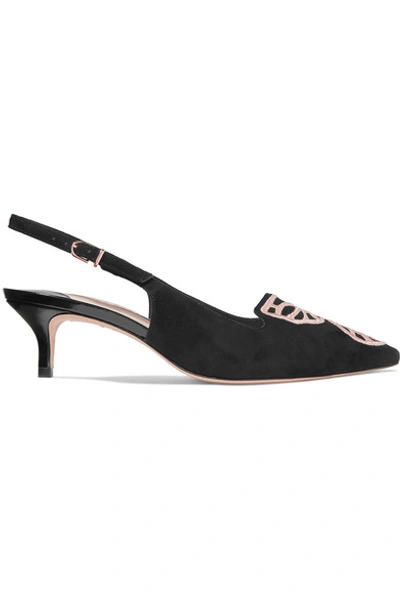 Shop Sophia Webster Butterfly Embroidered Suede Slingback Pumps In Black