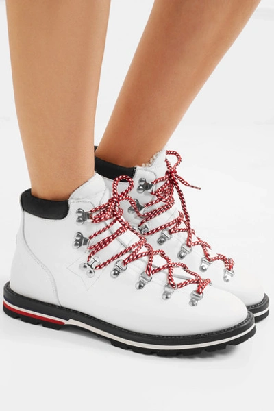 Shop Moncler Blanche Shearling-lined Leather Ankle Boots In White