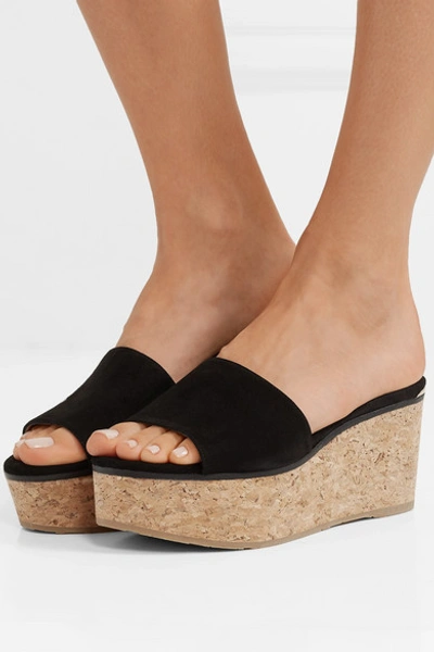 Shop Jimmy Choo Deedee 75 Suede Wedge Mules In Black