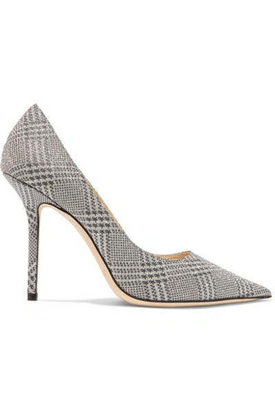 Shop Jimmy Choo Love 100 Glittered Checked Leather Pumps In Silver