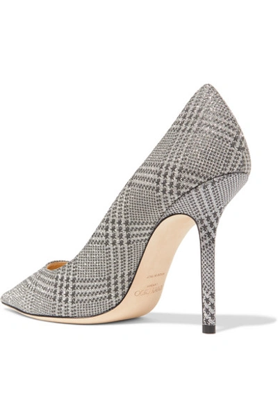 Shop Jimmy Choo Love 100 Glittered Checked Leather Pumps In Silver