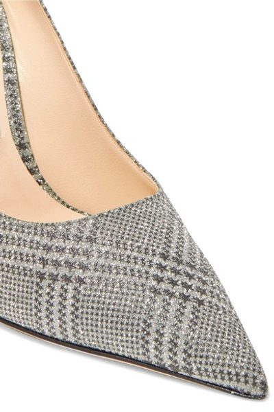 Shop Jimmy Choo Love 100 Glittered Checked Leather Pumps In Silver
