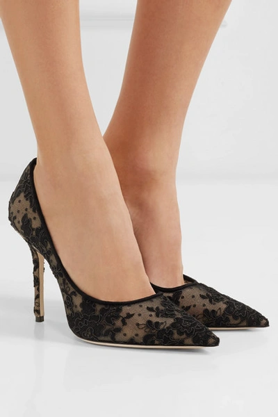 Shop Jimmy Choo Love 100 Swiss-dot Tulle And Corded Lace Pumps In Black
