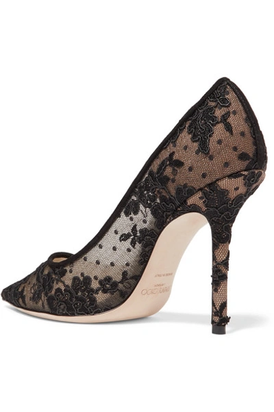Shop Jimmy Choo Love 100 Swiss-dot Tulle And Corded Lace Pumps In Black