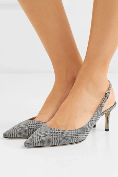 Shop Jimmy Choo Erin 65 Glittered Prince Of Wales Checked Leather Slingback Pumps