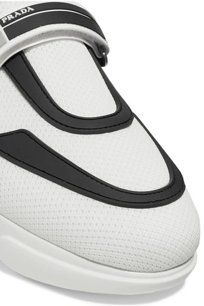 Shop Prada Cloudbust Logo-embossed Rubber, Neoprene And Leather-trimmed Mesh High-top Sneakers In White