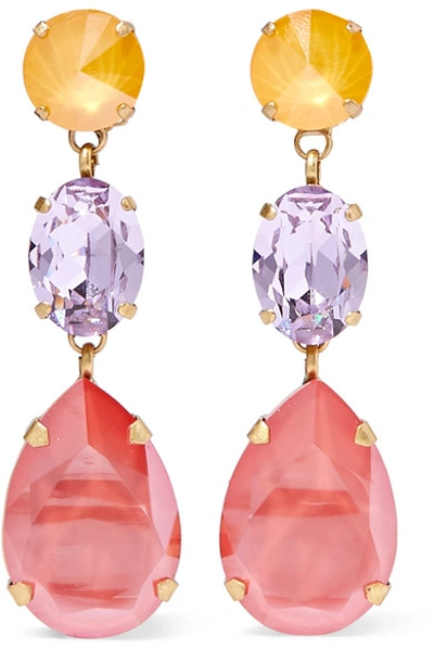 Shop Roxanne Assoulin Gold-tone Swarovski Crystal Clip Earrings In Pink