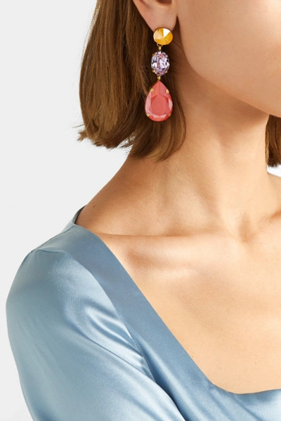Shop Roxanne Assoulin Gold-tone Swarovski Crystal Clip Earrings In Pink