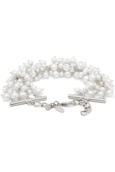 Shop Oscar De La Renta Silver-tone Faux Pearl Bracelet In White
