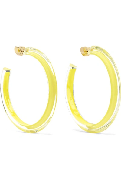 Shop Alison Lou Medium Jelly Lucite And Enamel Hoop Earrings In Yellow