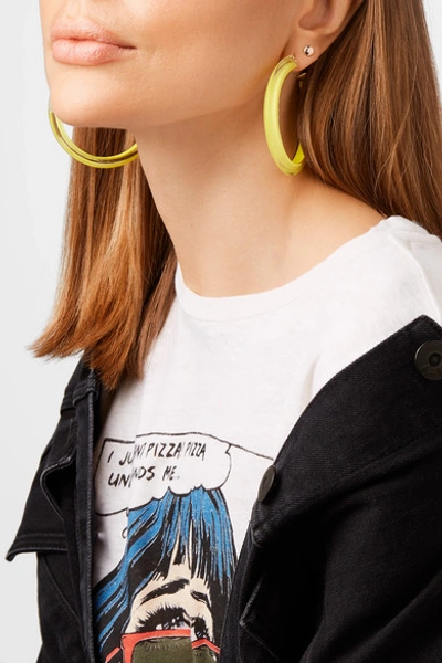 Shop Alison Lou Medium Jelly Lucite And Enamel Hoop Earrings In Yellow