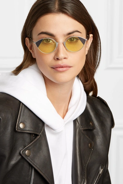 Shop Fendi Cat-eye Silver-tone Sunglasses In Yellow