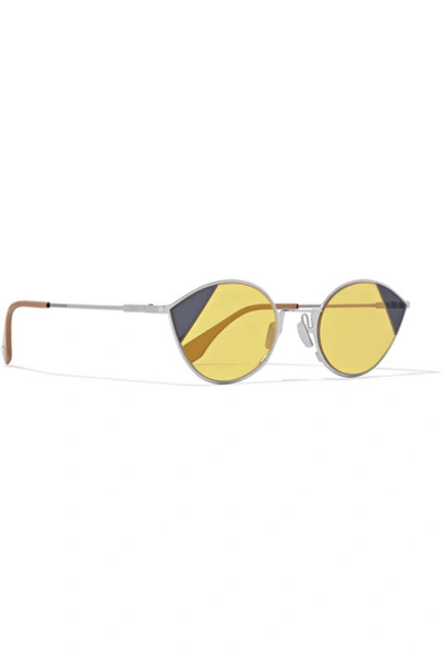 Shop Fendi Cat-eye Silver-tone Sunglasses In Yellow