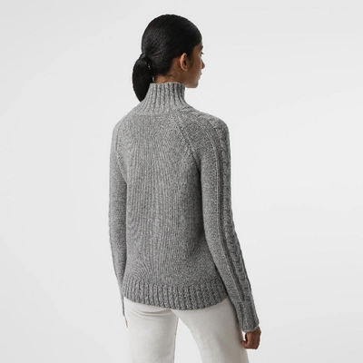 Shop Burberry Cable Knit Cashmere Turtleneck Sweater In Mid Grey Melange