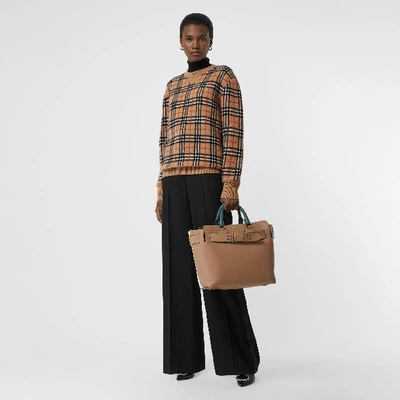 Shop Burberry Vintage Check Cashmere Jacquard Sweater In Camel