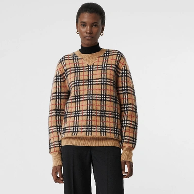 Shop Burberry Vintage Check Cashmere Jacquard Sweater In Camel
