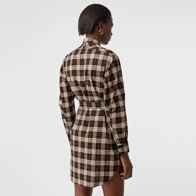 Shop Burberry Check Cotton Tie-waist Shirt Dress In Midnight