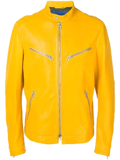 Shop Drome Leather Racer Jacket - Yellow