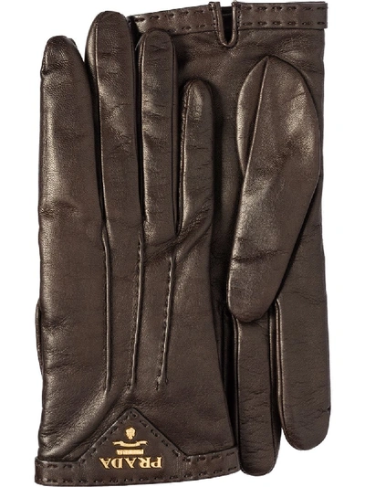 Shop Prada Leather Gloves In Brown