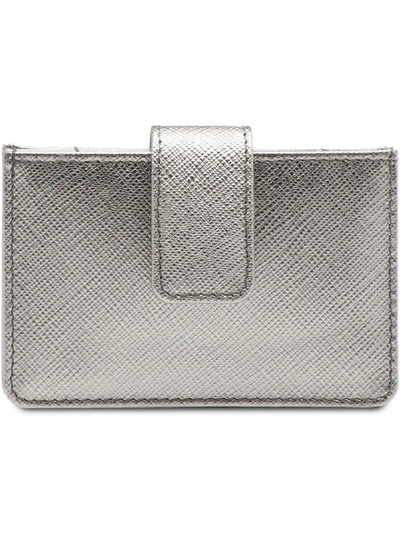 Shop Prada Saffiano Leather Cardholder In Metallic