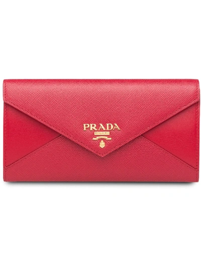 Shop Prada Saffiano Leather Wallet In Red