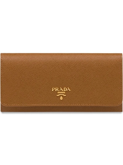 Shop Prada Saffiano Leather Continental Wallet - Brown