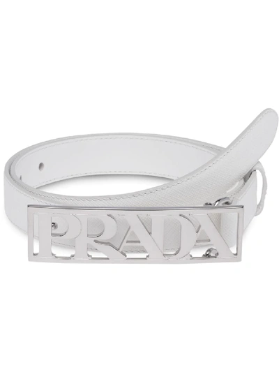 Shop Prada Saffiano Leather Belt - White