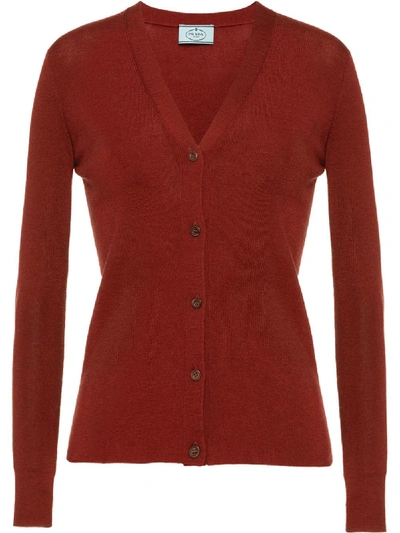 Shop Prada Wool And Silk Cardigan - Red