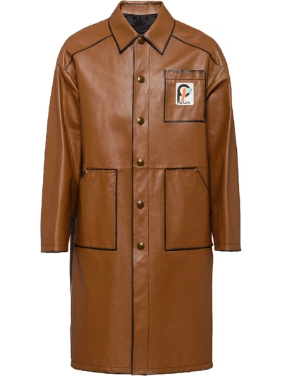 Shop Prada Nappa Leather Coat In Brown