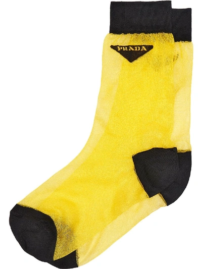 Shop Prada Light Nylon Socks In Yellow